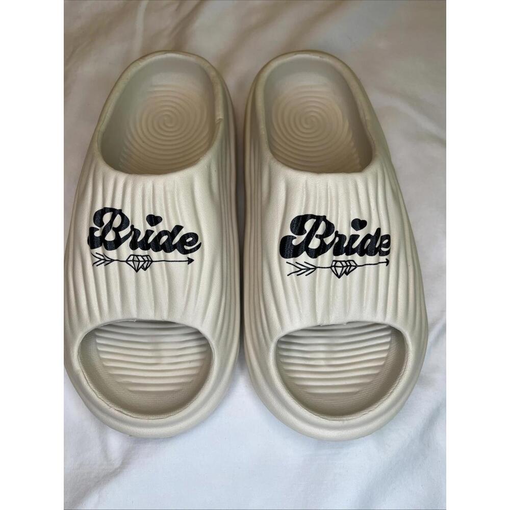 Bride Wedding Slides Size EU 36-37 US 5.5/6 White With Black Lettering